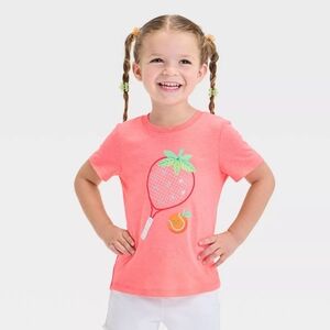 Toddler Girls' Neon Coral Tennis Graphic T-Shirt - Cat & Jack Coral Pink 4T